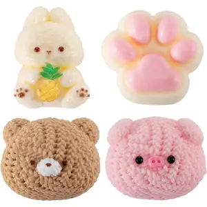 Handmade Squishy - 4 Pcs Toys Kit Silicone Stress Relief Fidget Toys for Kids, Ultra-Soft Squishy Sensory Toys Set, Cute & Collectible Gift for Anxiety Relief and Focus