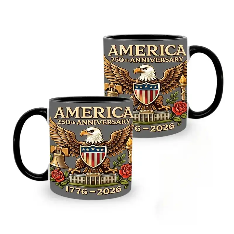 Limited Edition 1776-2026 American 250th Birthday Celebration Glossy Printed Ceramic Coffee Mug - Patriotic Eagle & Liberty Bell Collectible Cup, US Pride Drinkware for Collectibles, Exclusive Independence Day Gift, Drink, Us Pride / Nation Pride