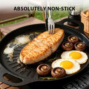Non-Stick Maifan Stone Sun Grill Pan, Multi-Function BBQ Griddle with Oil Drip Channel and Dual Handles, Easy Clean Cookware for Home Party Camping & Restaurant