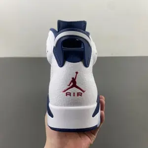 Brand New Sealed Unisex White Leather Mid Top Retro Basketball Sneakers, Navy Blue Decor Panel Transparent Light Blue Rubber Outsole Breathable Mesh Flat White Laces Casual Street Sports Shoes With Original Shoe Box