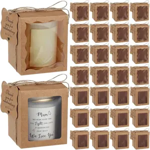 50 Set Candle  Box Transparent  Packaging for 4-10 oz Candles 50 Paper Thank You Tag for Wedding Birthday  Shower Party Favor, 3.35x3.35x3.94 in(,Square)