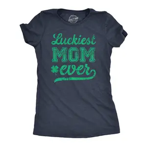 Womens Funny T Shirt Luckiest Mom Ever St Patricks Day Graphic Tee for Ladies Funny Womens T Shirts Cute Vintage Fashion Casual Ladies T-Shirt Gift Saint Patrick's Day Tops for Women Women's Novelty Tees Navy -