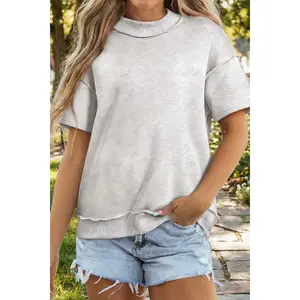 Light Grey Exposed Seam Detail Mock Neck Tee