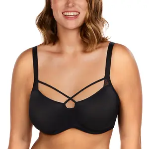 Billie Cross Front Strap Smooth Sheer Mesh Unlined Non-padded Plus Size Underwire Bra Comfort Women Underwear Womenswear