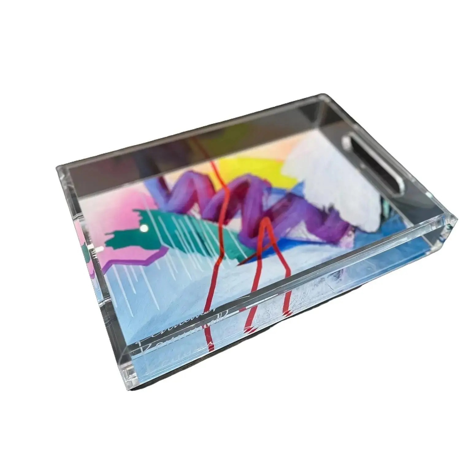 Scarlet Reagan Acrylic Vanity Countertop Tray with Handles 9x13 Inches Glam Coffee Table Decor Tray for Makeup Storage & Organization Gift Box Packaging