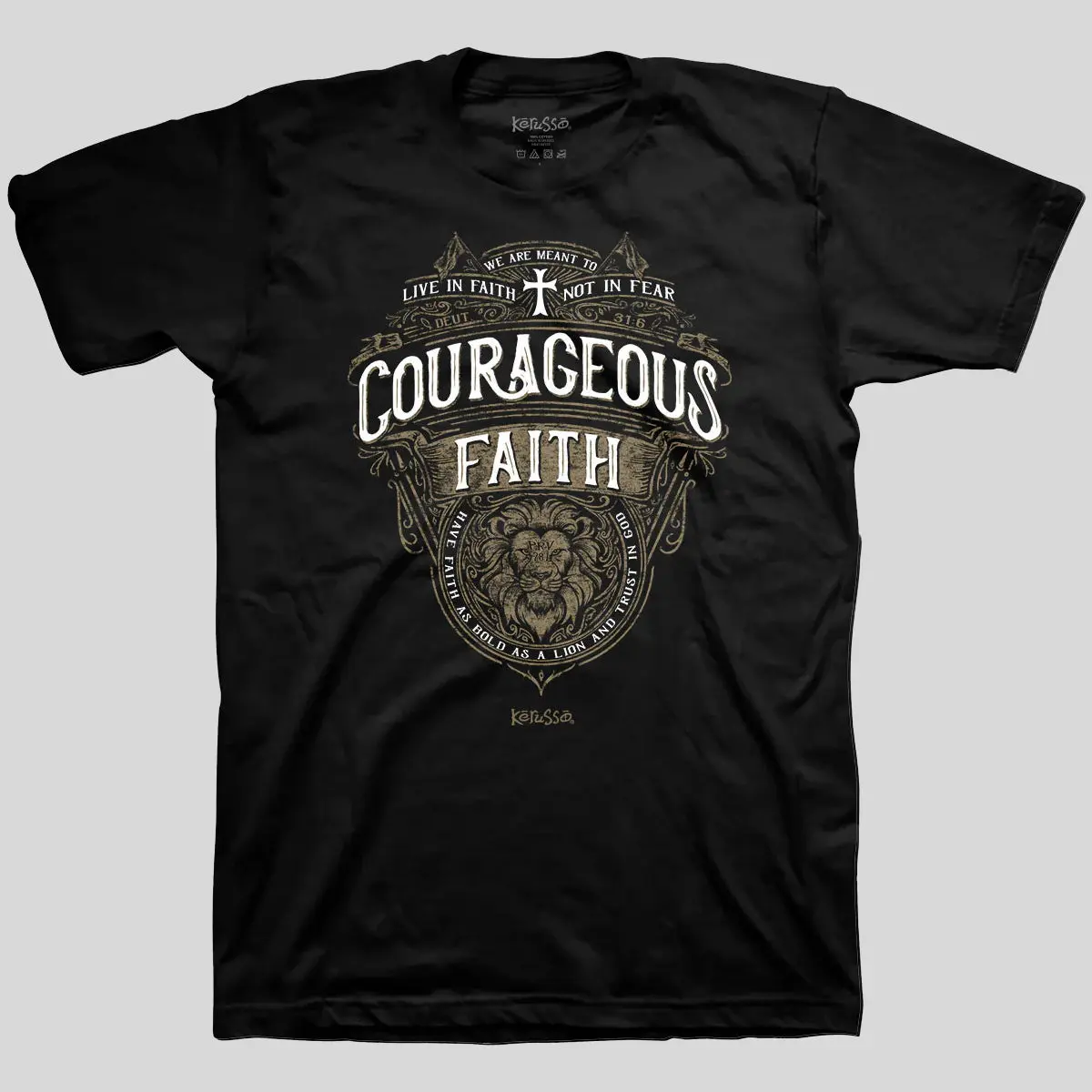 Kerusso Christian T-Shirt Courageous Faith Proverbs 28:1