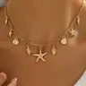 Women's Boho Style Starfish & Shell & Conch Design Layered Necklace, Vintage Trendy Pendant Necklace, Chic Jewelry as Gift for Girlfriend, Dainty Necklace, Trendy Charms Necklace, Boho Necklaces