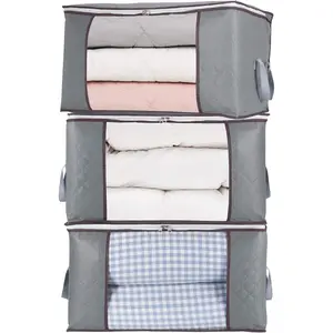 3Pcs Zippered Storage Bag for Closet Comforter, pillow, quilt, bedding, Clothes, Blanket Organizers with Large Clear Window & Carry Handles Space Saver