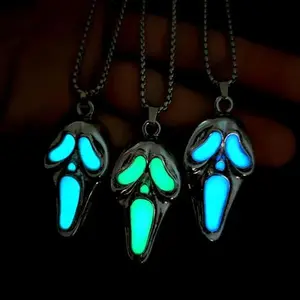 Skull Necklaces for Women Men Glow in the Dark Skull Necklaces Halloween Light Up Ghostface Necklace