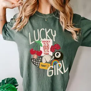 Comfort Color Lucky Girl Tee, Better Luck Next Time, vintage inspired graphic tee, positive vibes shirt