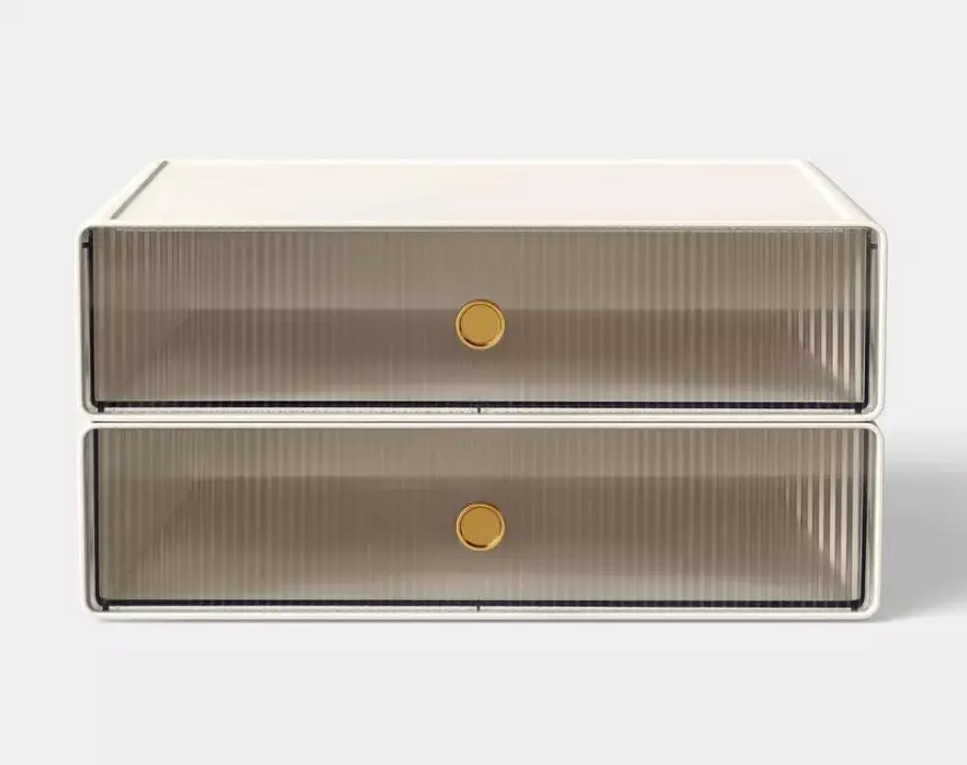 Cream Medium Stackable Storage Drawers 2 Pack | Stackable Desktop Organizer Drawers for Makeup, Stationery & Closet Storage