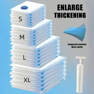 Thickened Durable Vacuum Storage Bags, S-XL Multi-Size Space Saver Compression Bags, Reusable Vacuum Seal Bags for Clothes, Bedding & Pillows, with Portable Hand Pump Included