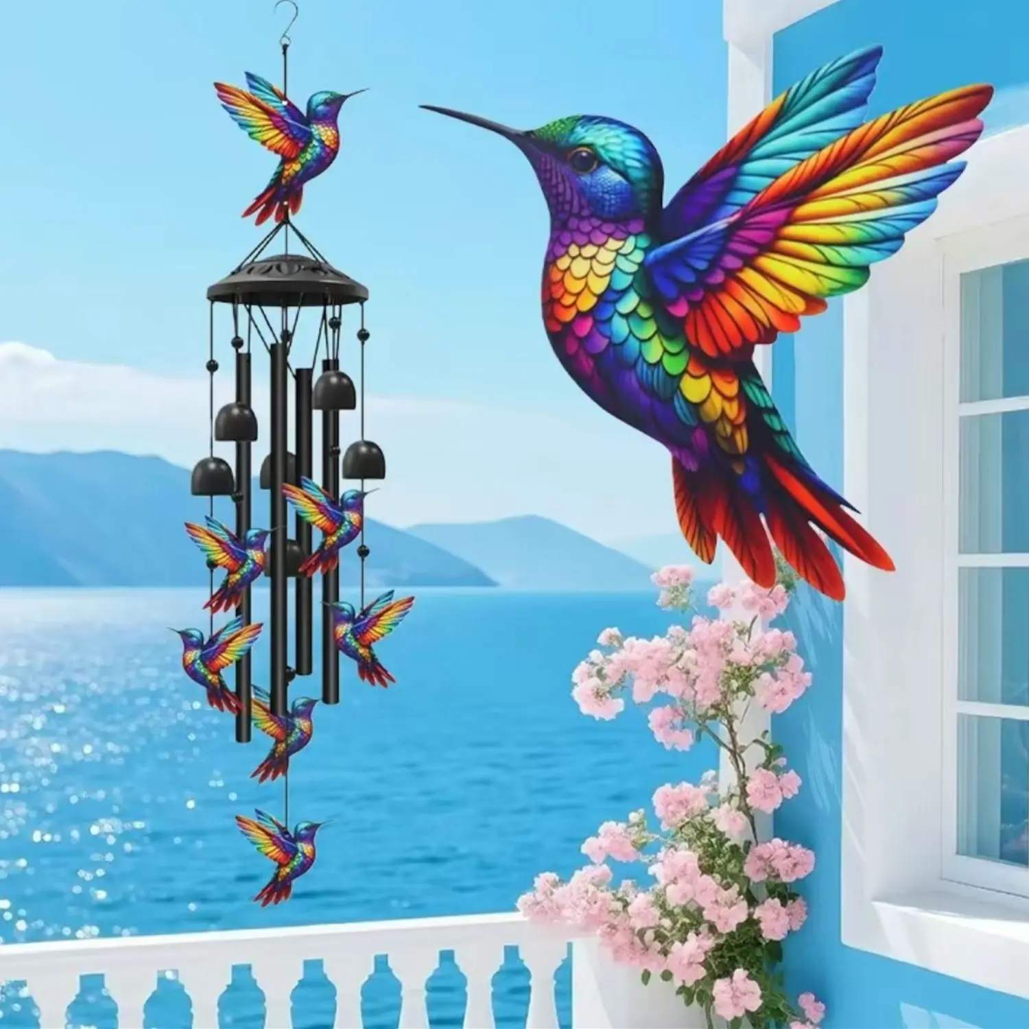 Outdoor Hummingbird Wind Chime, Metal Outdoor Wind Chime, Garden Courtyard Decoration, Memorial Birthday Gift for Grandma Mom, Garden Accessories