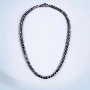 3MM Moissanite Black Diamond 925 Silver One Row Tennis Chain