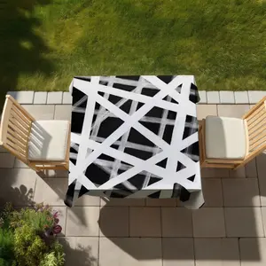 360 stand Modern 58x58 in Water Resistant Geometric Stripes Tablecloth with Abstract Shapes - Indoor/Outdoor Living Room/Patio Household Kitchen Linen Soft Furnishing Textile