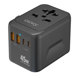 45W GaN Universal Travel Adapter - 5-Port International Power Plug with 2 USB-C PD 3.0, 2 USB-A QC 3.0, AC Outlet for Outdoor Camping, Emergency Use in US, EU, UK, AU & Most Countries