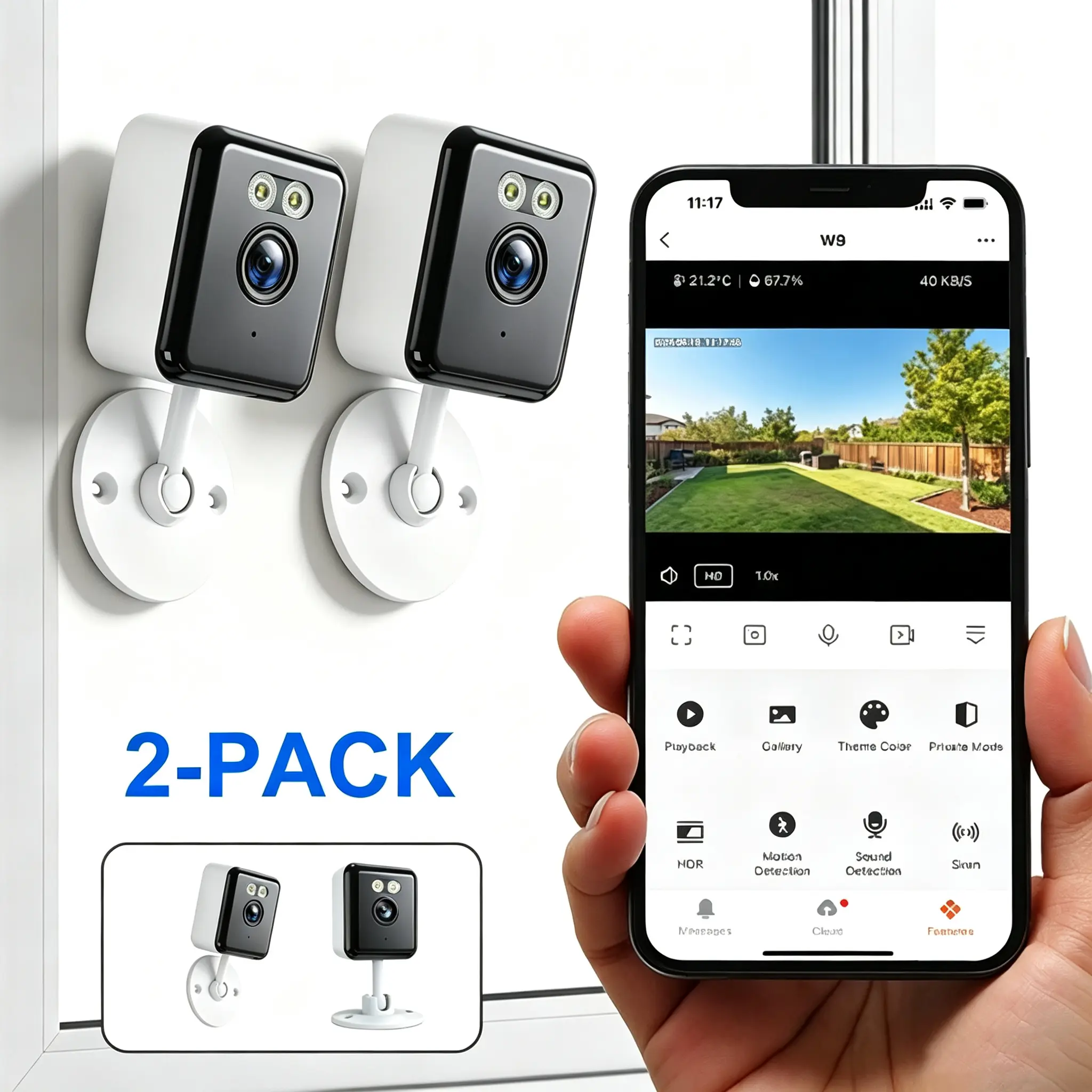 2-Pack 3MP Wi-Fi Wireless Security Cameras for Home Monitoring, Smart WiFi Camera, Easy Installation, AI Motion Detection, Night Vision, Remote Viewing, Infrared Dual Spotlights, Indoor/Outdoor Use