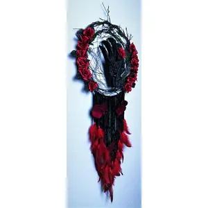 Wicked Weavings Collection - Bloodroot Hollow - 14-Inch Velvet Dreamcatcher • Red & Black • Macabre Elegance