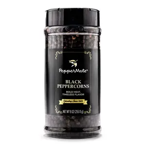 PepperMate Premium Whole Black Peppercorns - Hot Spicy Flavor Seasoning Spice Flavor for Kitchen Cooking - 8.31 oz - USA Made