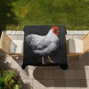 360 stand Grey Rooster Tablecloth, Size 58x58", Water Resistant, Rustic Farmhouse Decor, Indoor/Outdoor Kitchen Linen for Farm Animal-Themed Home Accents, Kitchen Theme Runners
