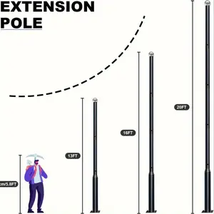 16FT / 20FT Solar Light Pole with Steel Cage, Modern Decorative Lamp Post for Outdoor, Porch, Park, Walkway, Street and Parking Lot