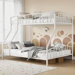 Garvee Twin over Full Bunk Bed with Ladder and Arched Guardrail, Heavy Duty Frame with Sturdy Steel Slats for Space-Saving and No Box Spring Needed, White