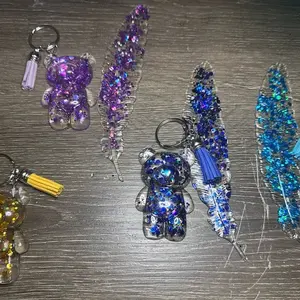 UV Resin Keychain - Available in Light Purple Red Gold Light Green Coffee Green Blue Purple Silver Pink Rose Red Iron Gray Peacock Blue Royal Blue Black Colors