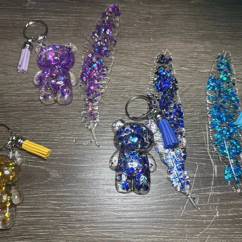 UV Resin Keychain - Available in Light Purple Red Gold Light Green Coffee Green Blue Purple Silver Pink Rose Red Iron Gray Peacock Blue Royal Blue Black Colors