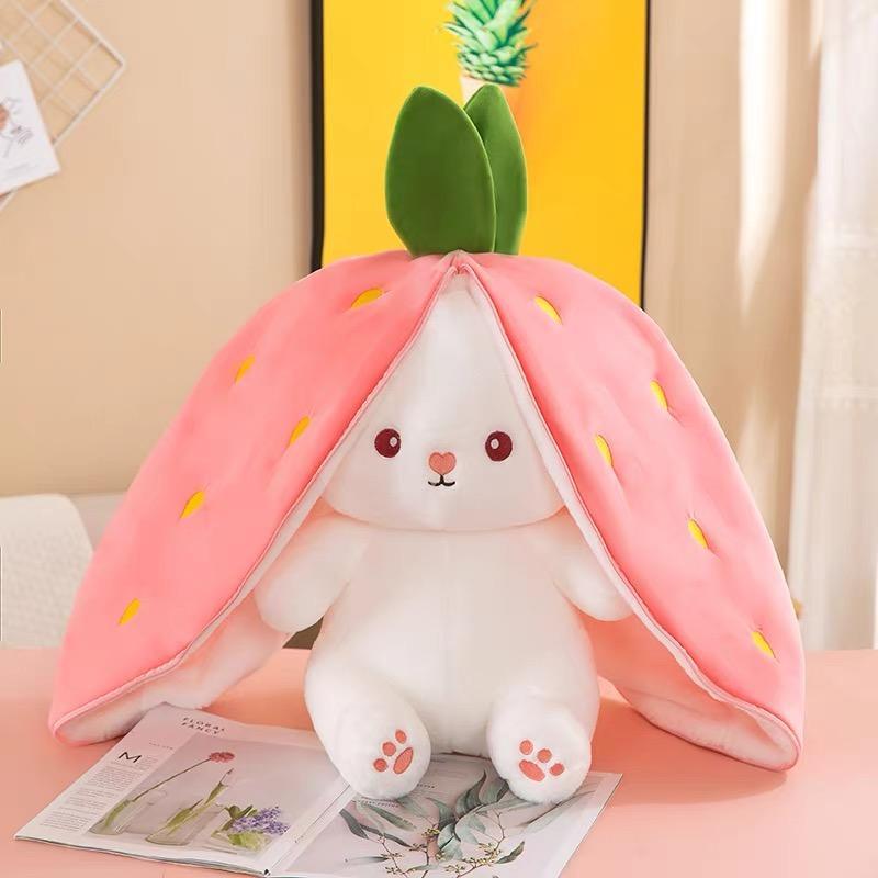 Cute Strawberry Bunny Plush Toy, Soft Kawaii Stuffed Animal, Hug Pillow & Bed Decoration, Furry Friends Plush Doll, Ideal Birthday Gift for Kids & Girls