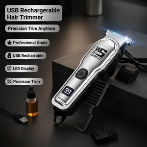 Professional Hair Trimmer, USB Rechargeable, LED Display, with Guide Combs, Cordless Trimmer for Men Grooming Salon