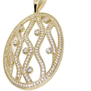 Women's Oval Gold Filled Brass Pendant w/ VVS CZ Accents and Elegant Design