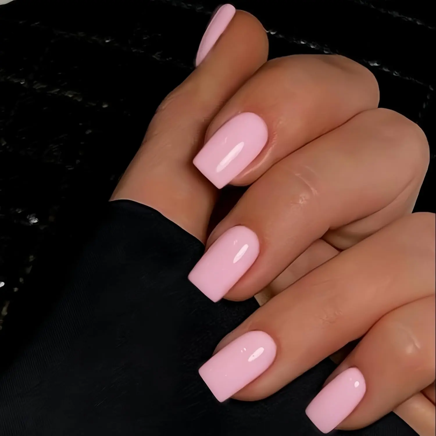 Baby Pink Short Square Press On Nails – 24 pcs Fake Nails, Kit with Adhesive Tabs & Nail File, Easy Application, Long-Lasting, Glossy Pink Nails for Everyday Wear