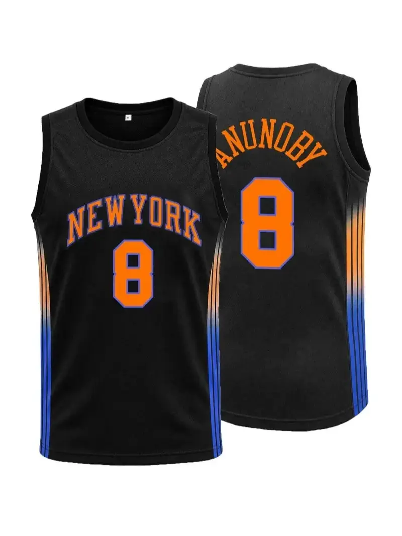 Unisex New York #8 Embroidered Basketball Jersey, Comfortable Breathable Retro Fan Sports Shirt, Casual Sports Top, Sizes S-5XL