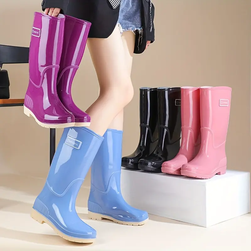 Onyx GX73757 Stylish Women's High-Top Rain Boots Solid Color PVC Water Shoes with Round Toe Design & Mesh Lining for All Seasons Footwear Classic Ballroom Girl Knee Breathable