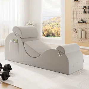 LIKIMIO Corduroy Yoga Chair for Adults, Ergonomic Lounger with Removable Headrest, Waist Cushion and Footrest, Side Pockets, Non-Slip Bottom, High-Density Sponge