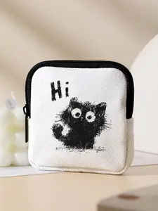 Cat Pattern Printed Coin Wallet, Multifunctional Storage Bag, Durable Polyester, Digital Printing, Key Card Holder, Ideal Gift, Zipper Wallet Design
