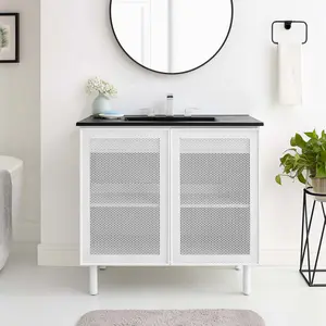 Modway Calla 36" Perforated Metal Bathroom Vanity in Black White