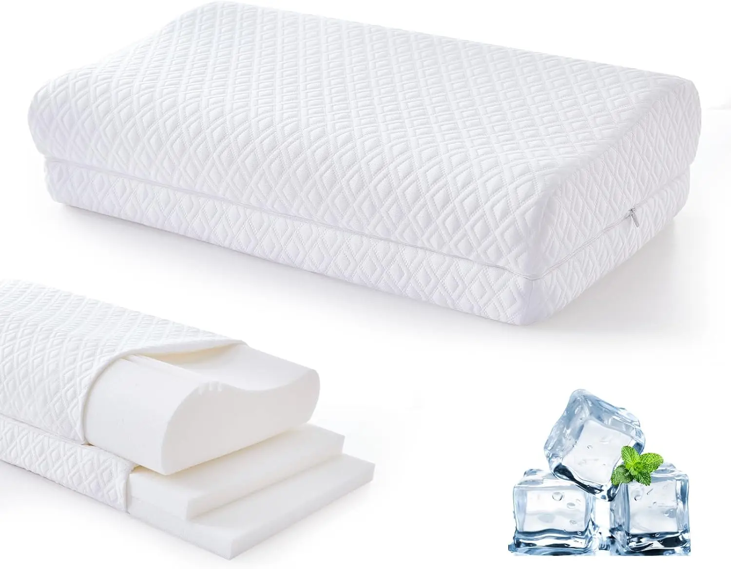 Luxe Linen Contoured Queen Memory Foam Pillows - 3-Layer 5-Level Height Adjustable (1-6 in High-Loft), Cooling Tencel Lyocell Cover, Neck Care, 2-in-1 Snoring Solutions, Cervical Ergonomic Support for Side/Back Sleepers