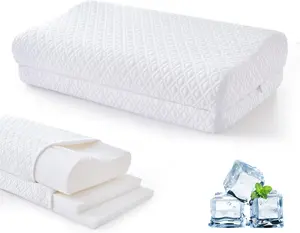 Contour Memory Foam Pillow for Neck Pain Relief – 3-Layer 5-Level Height Adjustable (Loft 1-6″), Cervical Ergonomic Cooling Tencel Cover High Loft Support for Side/Back/Stomach Sleepers, Queen