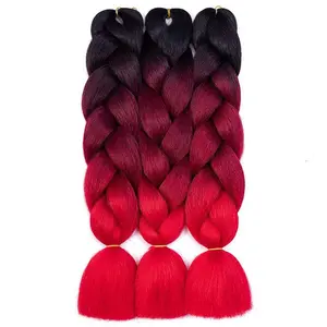 Ombre Braiding Hair Synthetic Jumbo Braids Hair Extensions 24 inch 3 Bundles Deals Heat Resistant Fiber High Temperature Fiber for Afro Twist Crochet Hair 3 Tone Color Black/Burgundy/Red