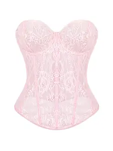 Women's Lace Corset Top, Floral Pattern, Casual Style, Adjustable Tie Back Design, Available in Multiple Colors, Perfect for Parties, Underwear