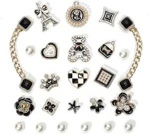 Paris Style Shoe Charms for Women, Black Gold DIY Accessories for Clogs Bags Bracelets Gifts