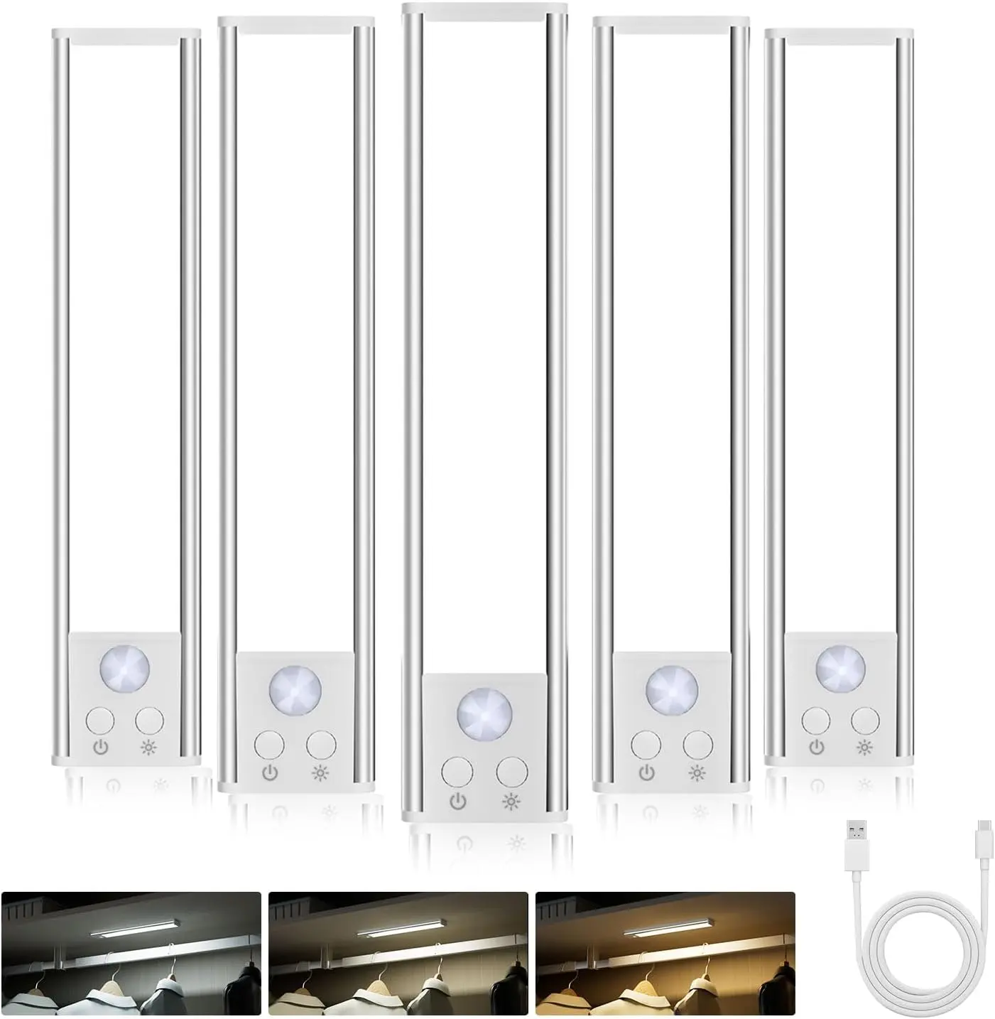 Under Cabinet Lighting 4 Pack Closet Light Motion Sensor Indoor Dimming USB Rechargeable LED Stick on Lights for Bedroom Kitchen Stair 16inch