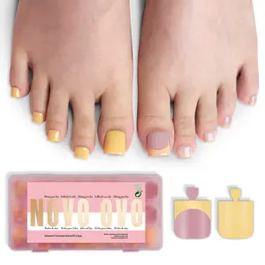 NOVO OVO Butter Yellow French Tip Berry Pink Shade & Pure Color Mix Toe Nail Tips Press on, Sharp Square Pre-Designed Soft Gel Acrylic Long/Medium Wide Fake Toenails, Full Cover DIY 15 Sizes 180 pcs