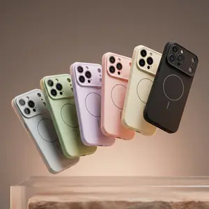 Premium Liquid Silicone Magnetic Back Case for iPhone 17/16/15 Pro Max Air, Smartphone-Cellphone Handheld Devices Accessories, Soft-Touch Anti-Slip TPU Bumper, High-Fiber Velour Lining, MagSafe Compatible