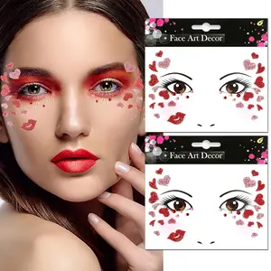2 Sheets Heart Lip Print Face Stickers for Valentine's Day, Party Decorations, Self-Adhesive Waterproof Makeup for Weddings, Versatile Use