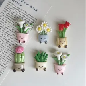 Set of 6 Flower Pot Shaped Refrigerator Magnets, Cute and Creative Floral Design, Ideal for Kitchen Office Whiteboard Cabinet Dishwasher Decor, Home Decor