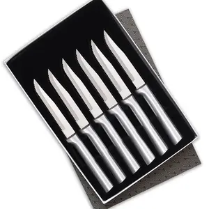 Rada 6 Piece Serrated Steak Knives Set with Gift Box Silver Handles