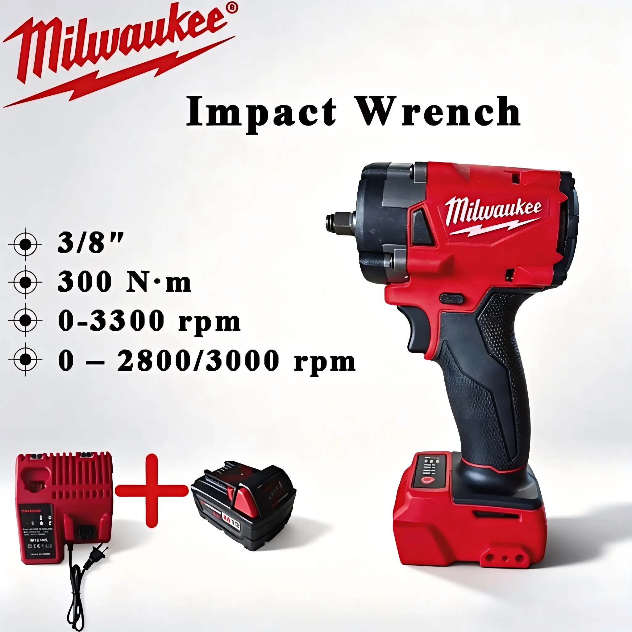Milwaukee M18 FIW212 18V Brushless Motor Cordless Impact Wrench - 3/8 in Square Drive Compact Stubby, High Torque Impact, Cordless Tools, DIY Power Tools with LED Work Light for Tire Work, Auto Repair, Adjustable Variable Speed