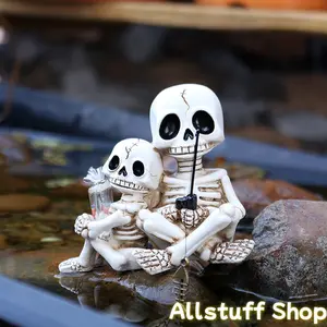 A Decorative Statue of a Father And Son Skeleton Fishing by an Outdoor Pond, Perfect for Spring Garden Decor. This Fishing Skeleton Garden Accessory Is Suitable for Pond And Fountain Decorations, Valentine'S Day Decor, And Gardening Gifts